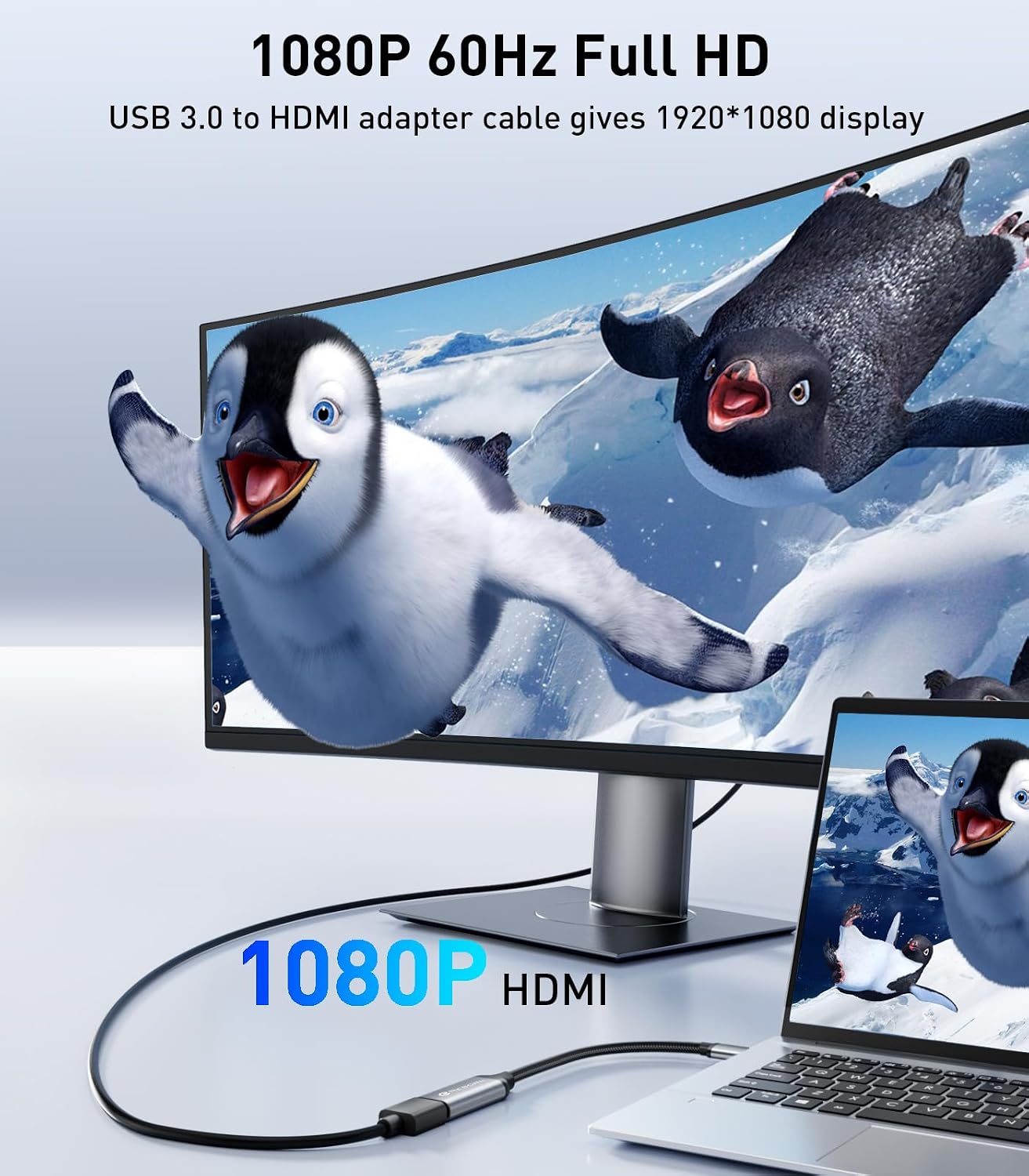 Reborn USB to HDMI Adapter, 1080P@60Hz for Macos Windows 7/8/10/11